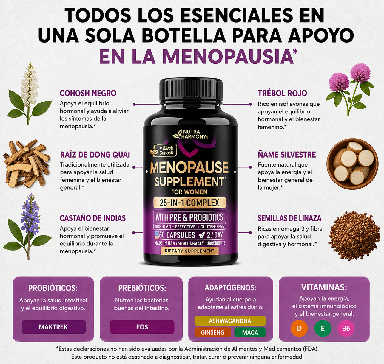 Soporte Menopausia (Dong Quai + Probioticos + Cohosh negro)